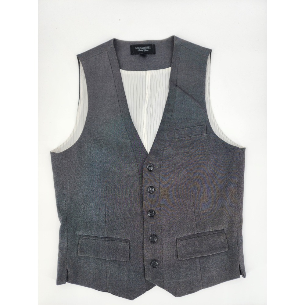Heritage 1981 Mens Gray Button Up Waistcoat Vest Cinch Back Formal Size Small